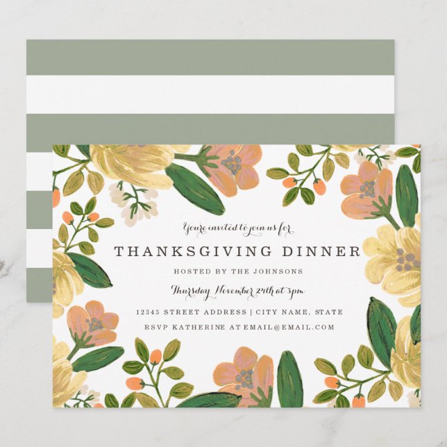 Golden Bouquet Thanksgiving Dinner Invite (Front/Back)
