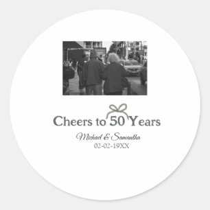 Golden bow cheers to 50 years anniversary wedding classic round sticker