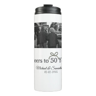 Golden bow cheers to 50 years anniversary wedding thermal tumbler