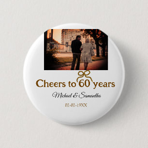 Golden bow cheers to 60 years anniversary wedding  2 inch round button