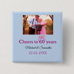 Golden bow cheers to 60 years anniversary wedding 2 inch square button