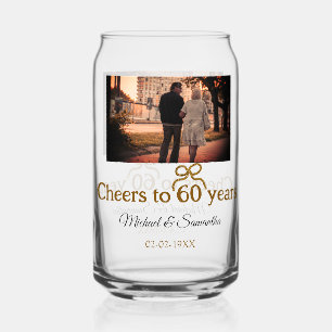 Golden bow cheers to 60 years anniversary wedding can glass