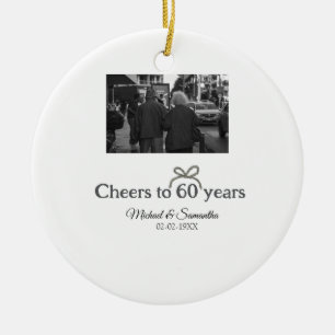 Golden bow cheers to 60 years anniversary wedding ceramic ornament