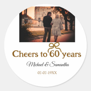 Golden bow cheers to 60 years anniversary wedding  classic round sticker