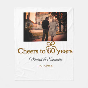 Golden bow cheers to 60 years anniversary wedding fleece blanket
