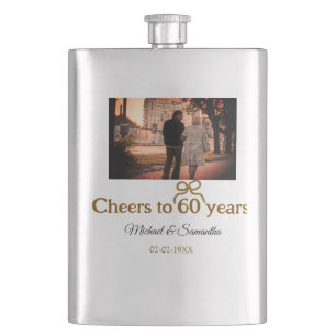 Golden bow cheers to 60 years anniversary wedding  hip flask