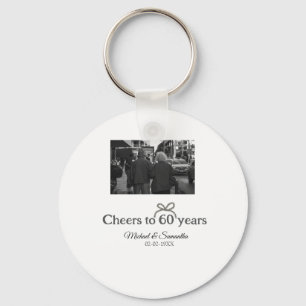 Golden bow cheers to 60 years anniversary wedding keychain