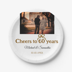 Golden bow cheers to 60 years anniversary wedding paper plate