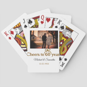 Golden bow cheers to 60 years anniversary wedding  playing cards