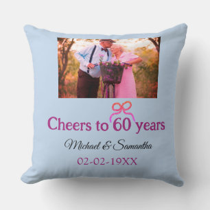 Golden bow cheers to 60 years anniversary wedding  throw pillow