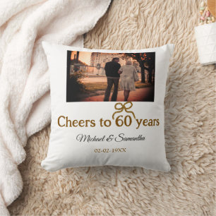 Golden bow cheers to 60 years anniversary wedding  throw pillow