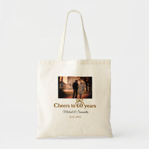Golden bow cheers to 60 years anniversary wedding tote bag