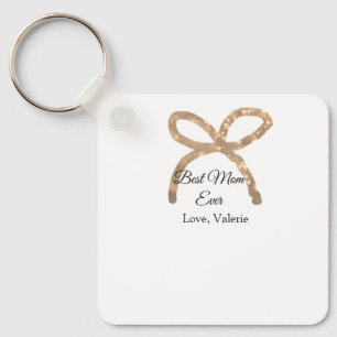 Golden bow glitter best mom ever add name mother keychain