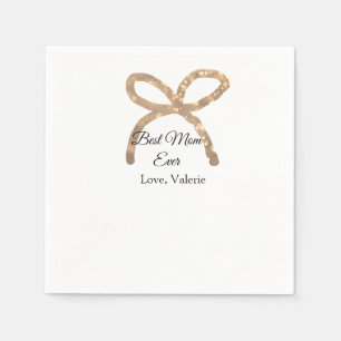Golden bow glitter best mom ever add name mother napkin