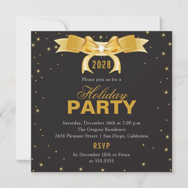 Golden Bow Holiday Party Invitation (Front)