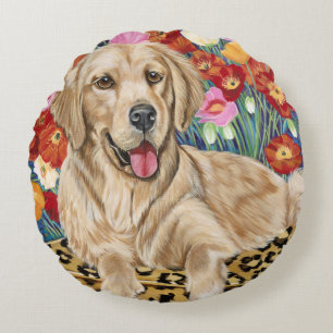 Golden Boy Retriever Round Pillow