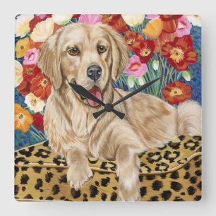 Golden Boy Retriever Square Wall Clock