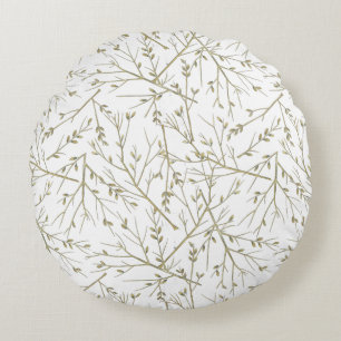 Golden branches round pillow