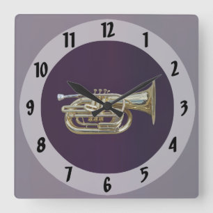 Golden Brass Euphonium Square Wall Clock