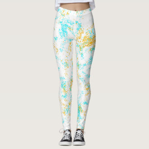 Golden Breeze Abstract Leggings – Aqua & Mustard A