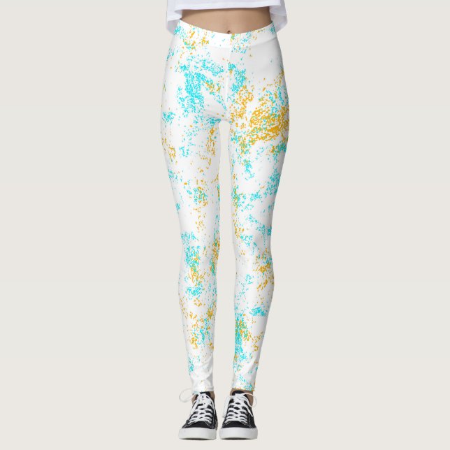 Golden Breeze Abstract Leggings – Aqua & Mustard A (Front)