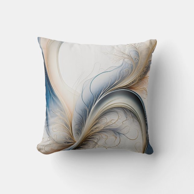 Golden Breeze Flow of Blue and Gold Abstract Art T Throw Pillow (Front)
