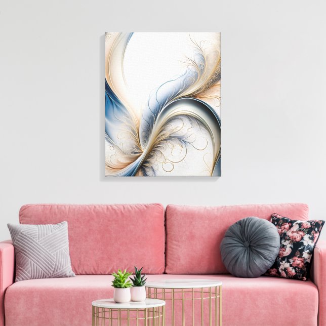 Golden Breeze Soft Blue and Gold Flowing Art Canvas Print (Insitu(LivingRoom))