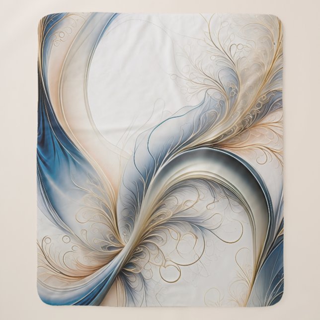 Golden Breeze Soft Blue and Gold Flowing Art Sherpa Blanket (Front)