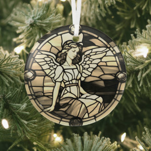 Golden Bronze Angel Stained Glass Window Ornament