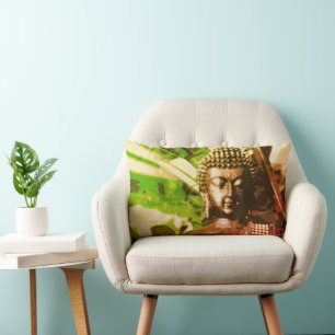 Golden Bronze Buddha Meditation Zen Lumbar Pillow