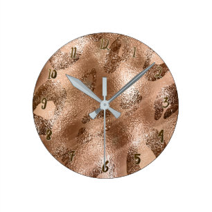 Golden Bronze Cheetah Leopard Print Spots Custom Round Clock