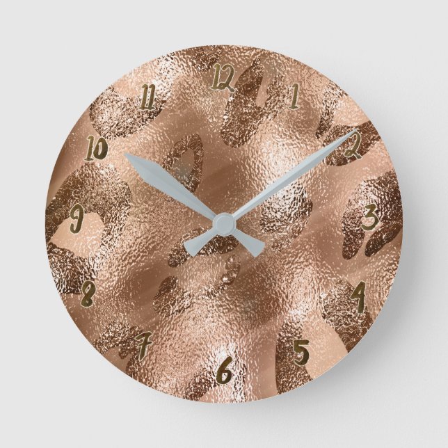 Golden Bronze Cheetah Leopard Print Spots Custom Round Clock (Front)
