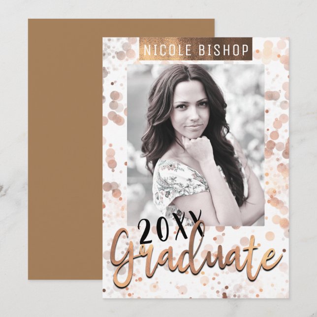 Golden Bronze Graduation Party Graduate Photo Invitation (Front/Back)