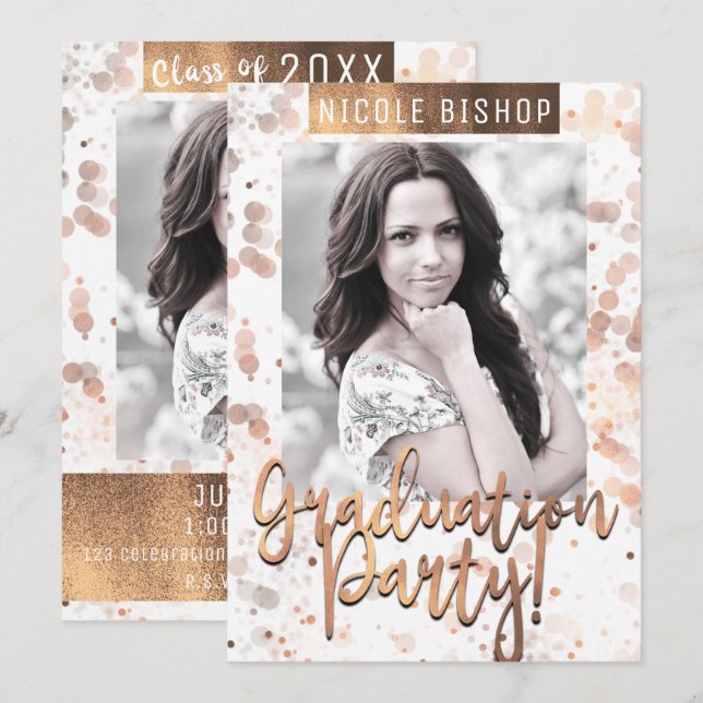 Golden Bronze Graduation Party Graduate Photo Invitation (Front/Back)