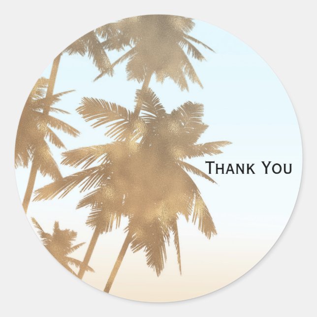 Golden Bronze Palms Beach Ombre Palm Trees Chic Classic Round Sticker (Front)