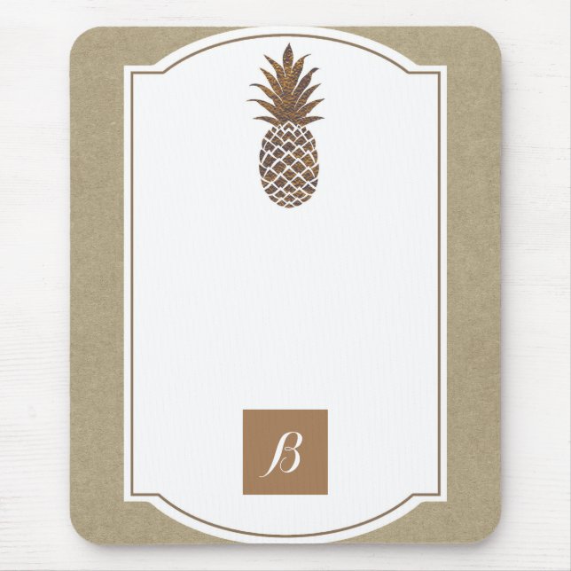 Golden Bronze Pineapple Kraft Elegant Tropical Mouse Pad (Front)