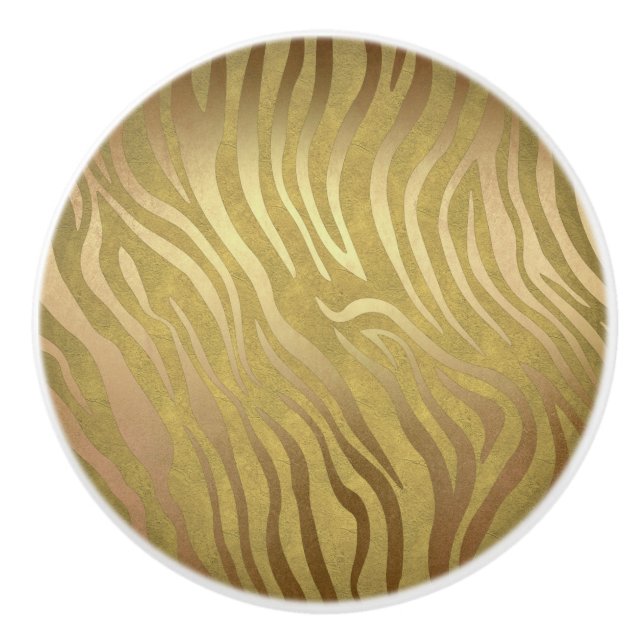 Golden Bronze Zebra Print Jungle Safari Glam Ceramic Knob (Front)