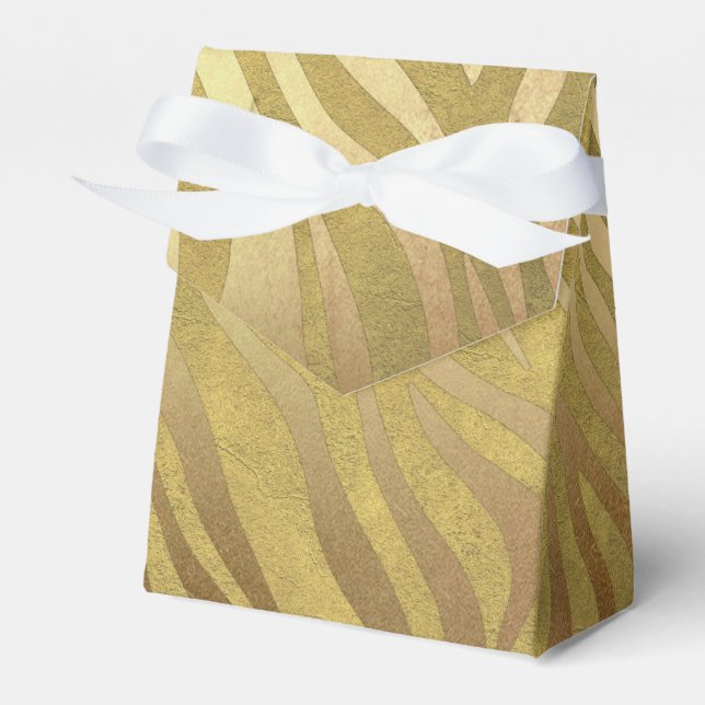 Golden Bronze Zebra Print Jungle Safari Glam Favor Box (Front Side)