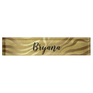 Golden Bronze Zebra Print Jungle Safari Glam Nameplate
