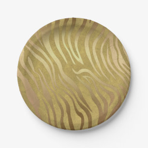 Golden Bronze Zebra Print Jungle Safari Glam Paper Plate
