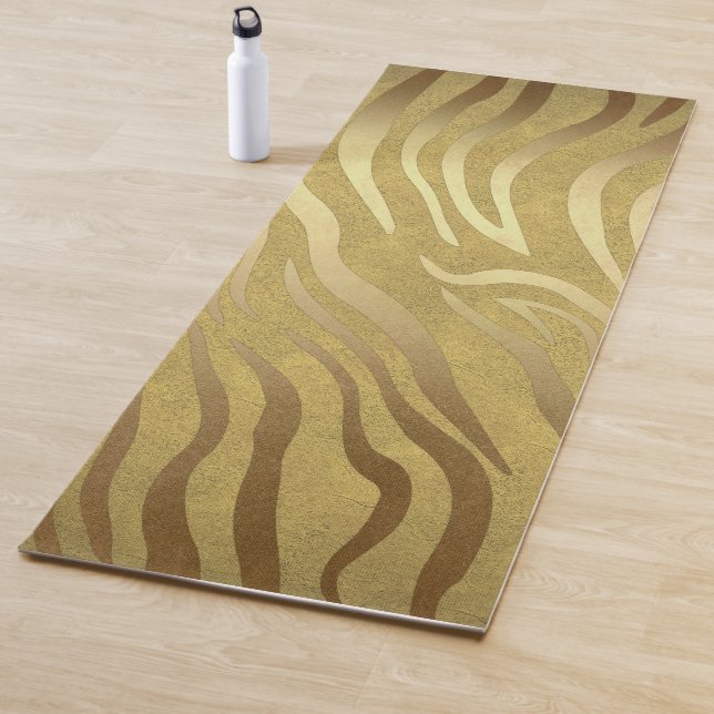 Golden Bronze Zebra Print Jungle Safari Glam Yoga Mat (In Situ)