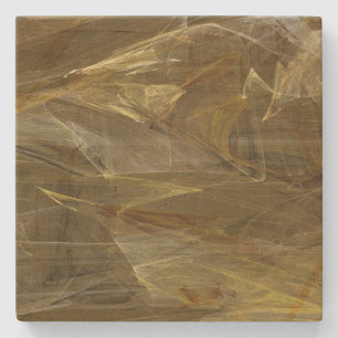 Golden Brown Abstract Fractal Square Coaster