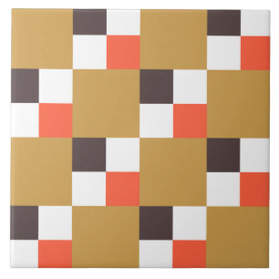 Golden Brown and Coral Chequered Pattern Tile