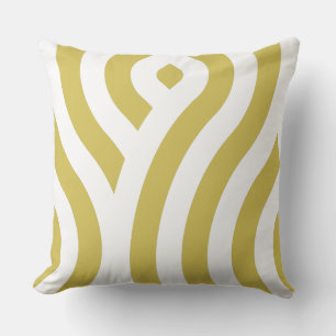 Golden-Brown and White, Striped Wave Pattern Throw Pillow