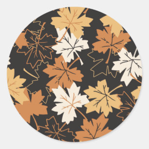 Golden Brown Autumn Pattern Black Ver Classic Round Sticker