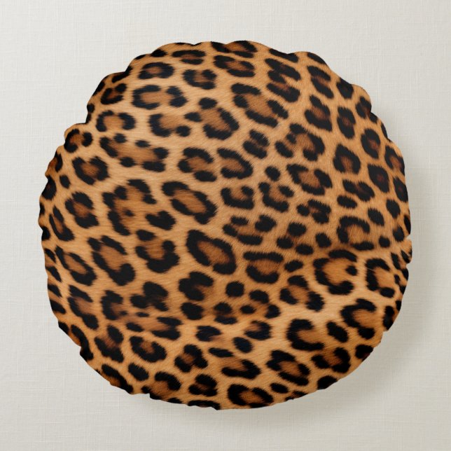 Golden Brown Black Leopard Cat Round Pillow (Front)