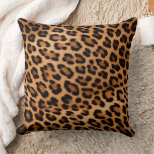 Golden Brown Black Leopard Cat Throw Pillow