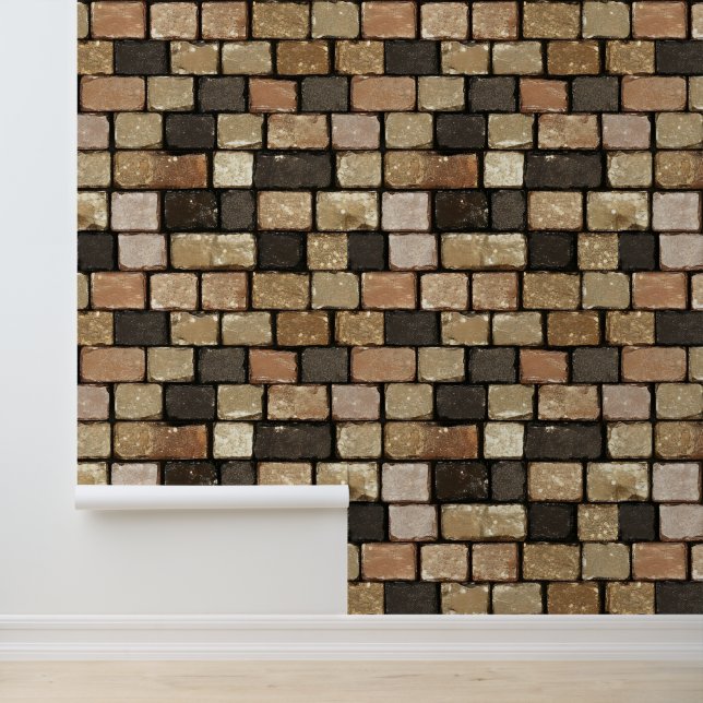 Golden Brown Brick Pattern Wallpaper (Application)
