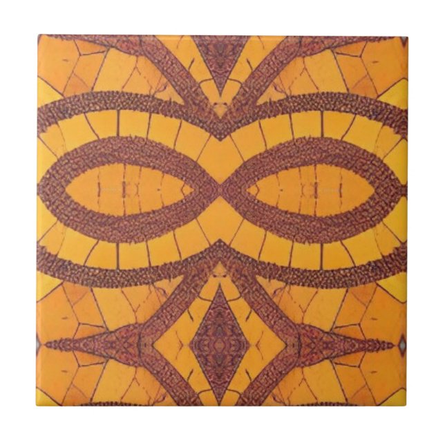 Golden brown curved geometric design kitty voices tile (Front)