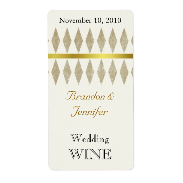 Golden Brown Diamonds Wedding Mini Wine Labels (Front)